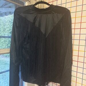 Black fringe long sleeve top